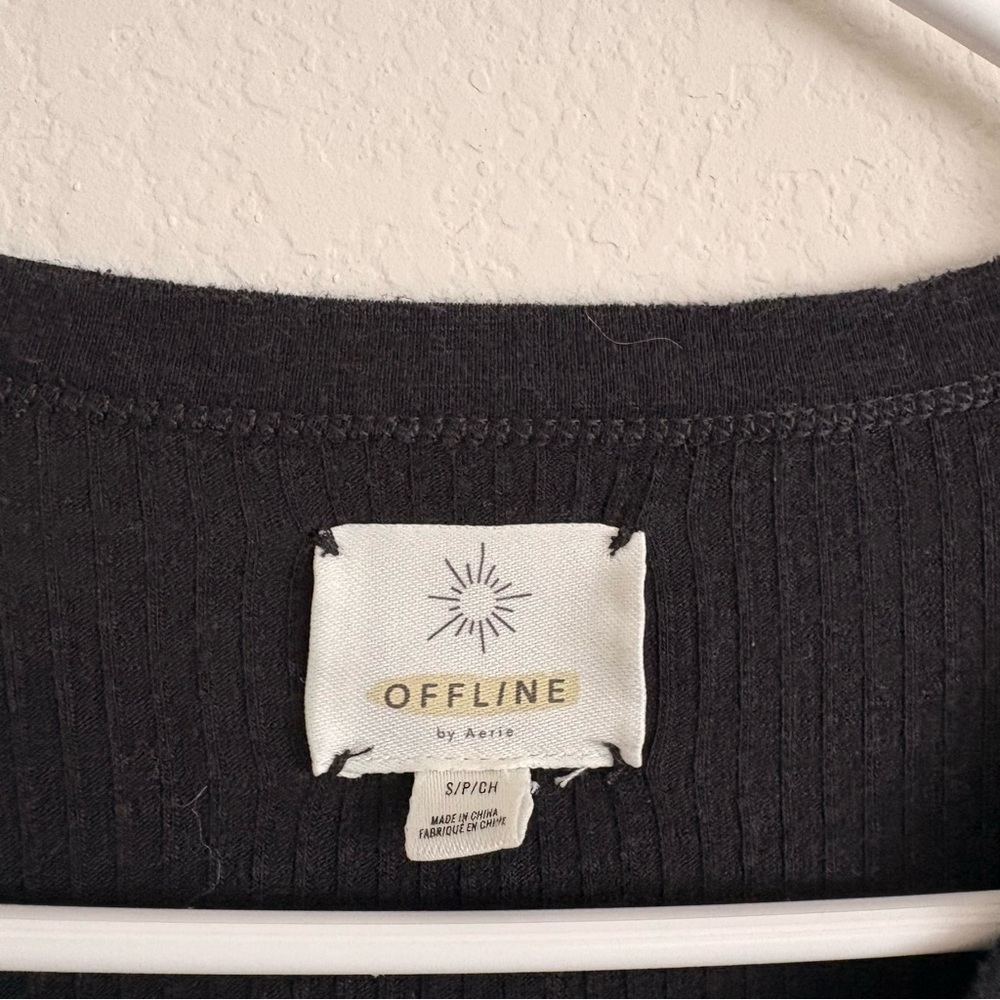 Aerie Black Ribbed Oversized Long Sleeve Top - size S - Picture 4 of 6